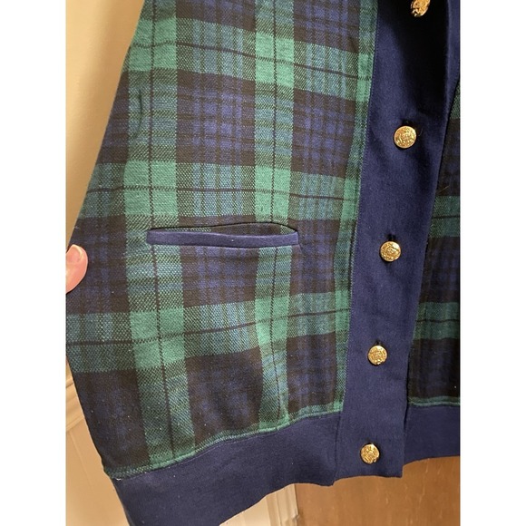 Vintage Eccotoo Navy Green Plaid Button Up Cardigan Collared Gold Buttons 1X - Picture 5 of 16